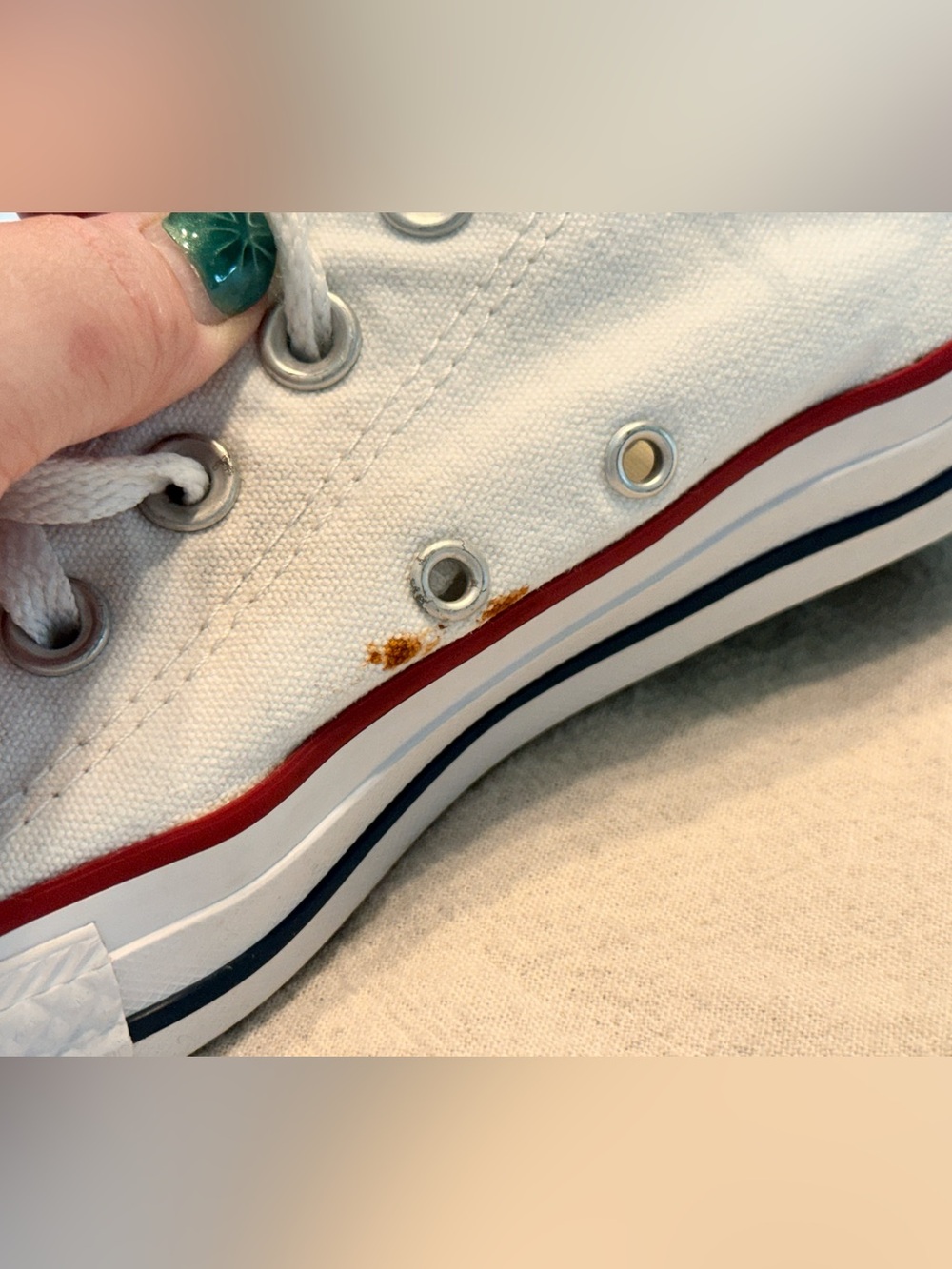 Converse White Low Top Sneakers with Red & Navy Trim - Picture 8 of 8